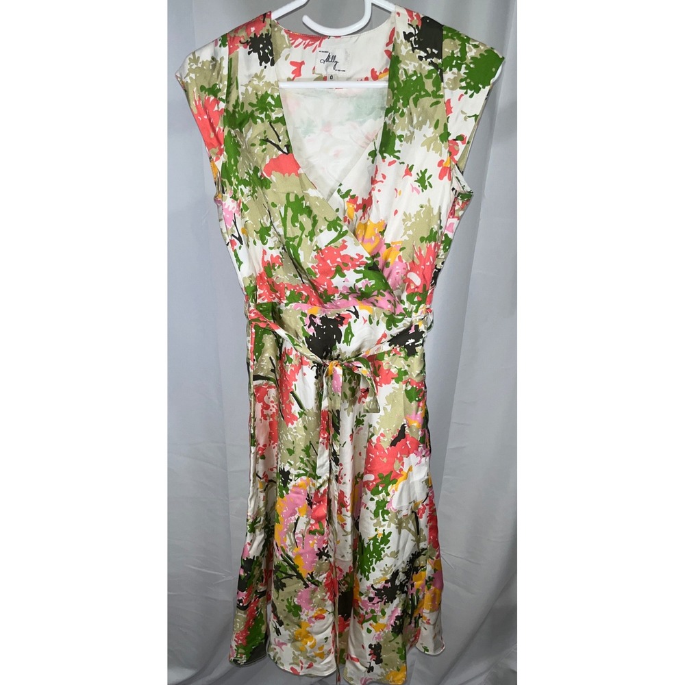 Milly of New York Floral Silk Wrap Dress Abstract Paint Splatter Print Size 0
